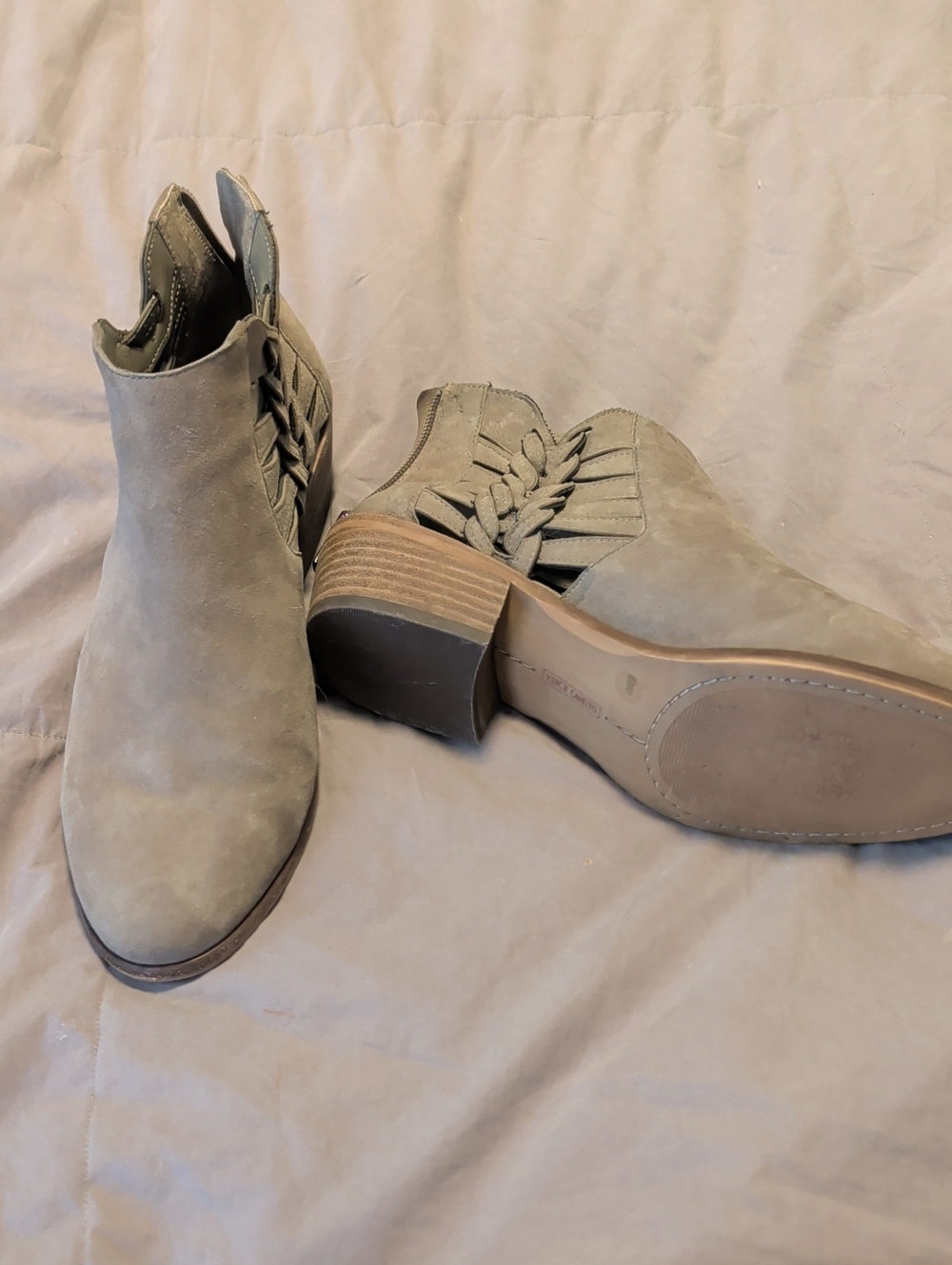 Vince Camuto Taupe Braided Cutout Ankle Boots